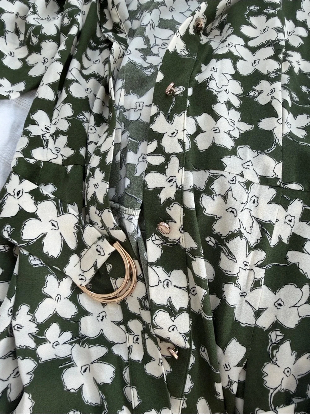 ZOlive Green Floral Maxi Dress with White Blossom Print